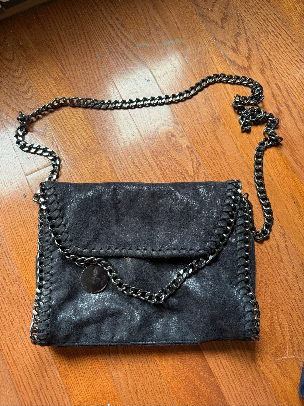 Black Chain-Trim Envelope Crossbody Bag